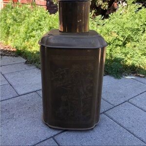 Brass tea canister large Asian chinoiserie vintage unique home decor